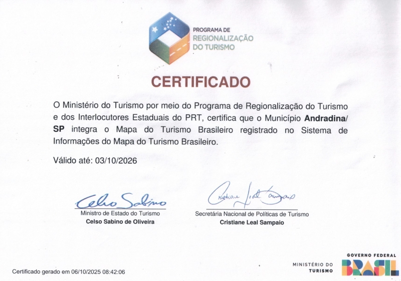 Noticia andradina-e-homologada-no-sistema-de-informacoes-do-mapa-do-turismo-brasileiro